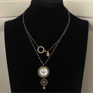 Vintage-Inspired Compass Pendant Brass Necklace.